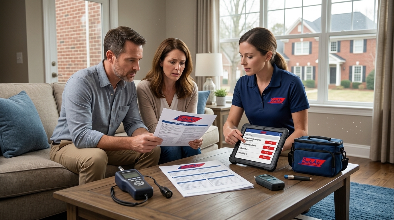 Mold inspector reviewing air qua…