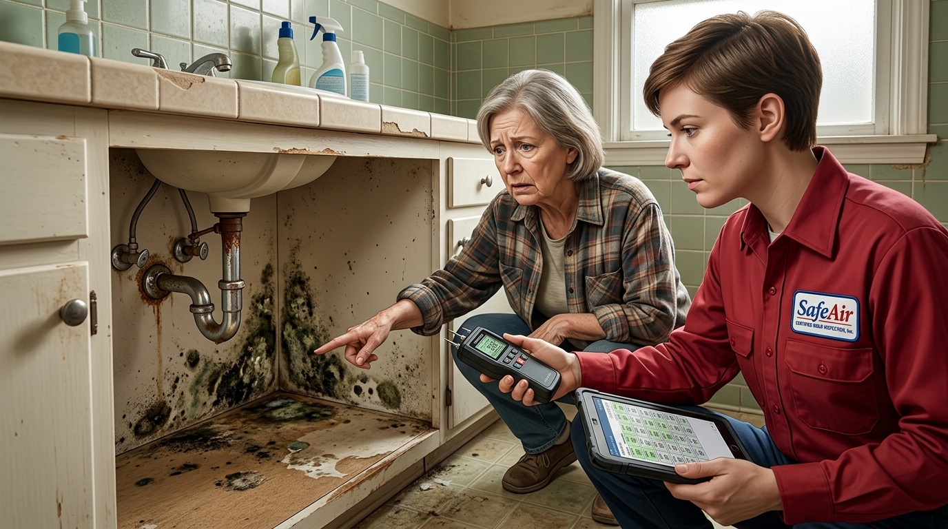 Tenant showing mold inspector do…