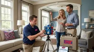 Inspector calibrating pump with …